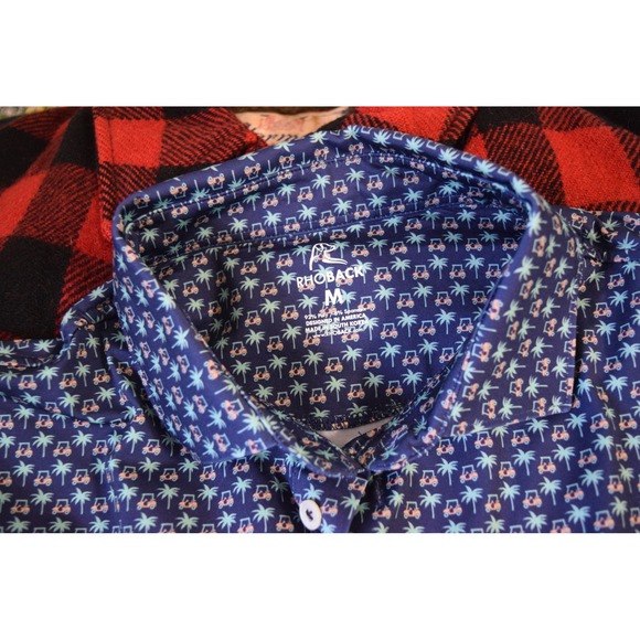 Rhoback Golf Polo Shirt Mens Medium Blue Palm Tree The Koopa Golf Cart - Picture 6 of 6